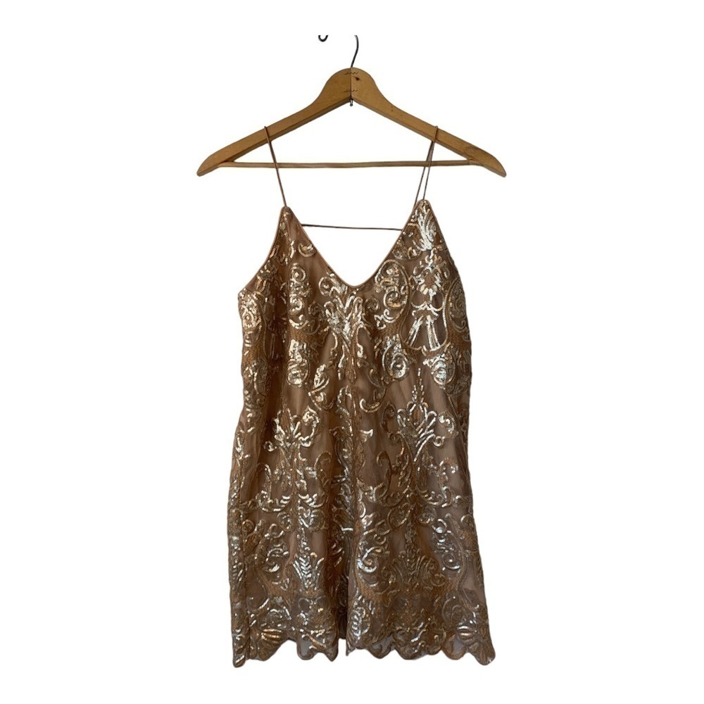 Tobi Gold & Tan Embroidered Sequin Slip Mini Dress S | Cocktail Party Holiday NY